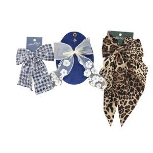 Set Of 3 Hair Bows Women's Accessories Leopard Print Lace & Plaid Design Polyest